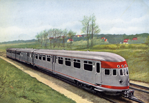 161980 Afbeelding van een diesel-electrisch treinstel DE 3 (serie 11-50) van de N.S. in de omgeving van Amersfoort.N.B. ...
